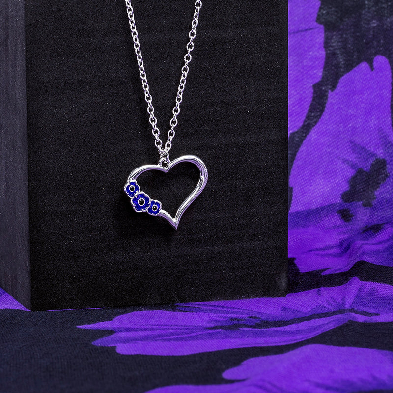 Purple Poppy Heart Necklace