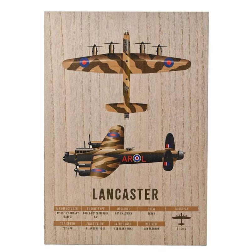 RAF Wood Effect A3 Wall Plaque - Lancaster Bomber